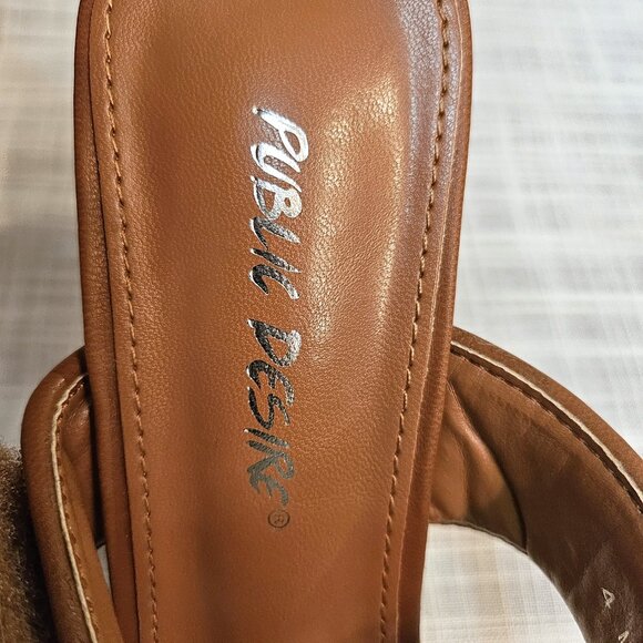 NWOT PUBLIC DESIRE Tan Velcro Double Strap Square Toe Heeled Kora Mules size 4 - Picture 5 of 10